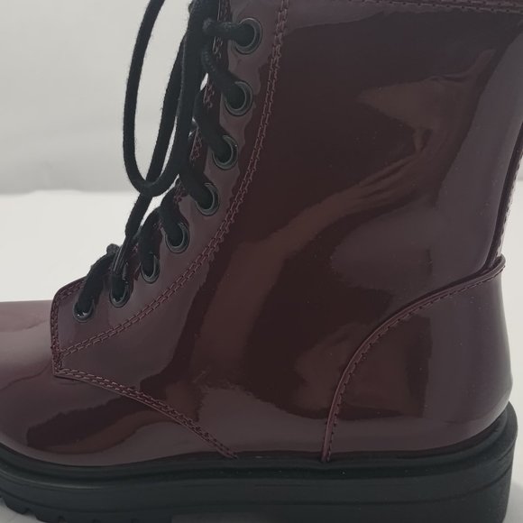 Soda Burgundy Combat Boots - Picture 3 of 7
